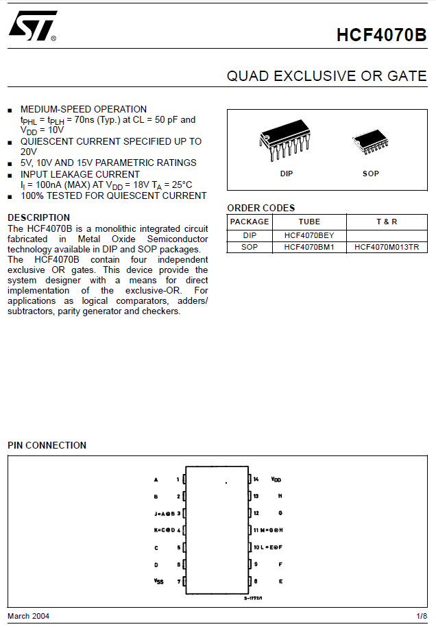 LOT DE DEUX CIRCUITS INTEGRES HCF4070BE QUAD EXCLUSIVE OR GATE