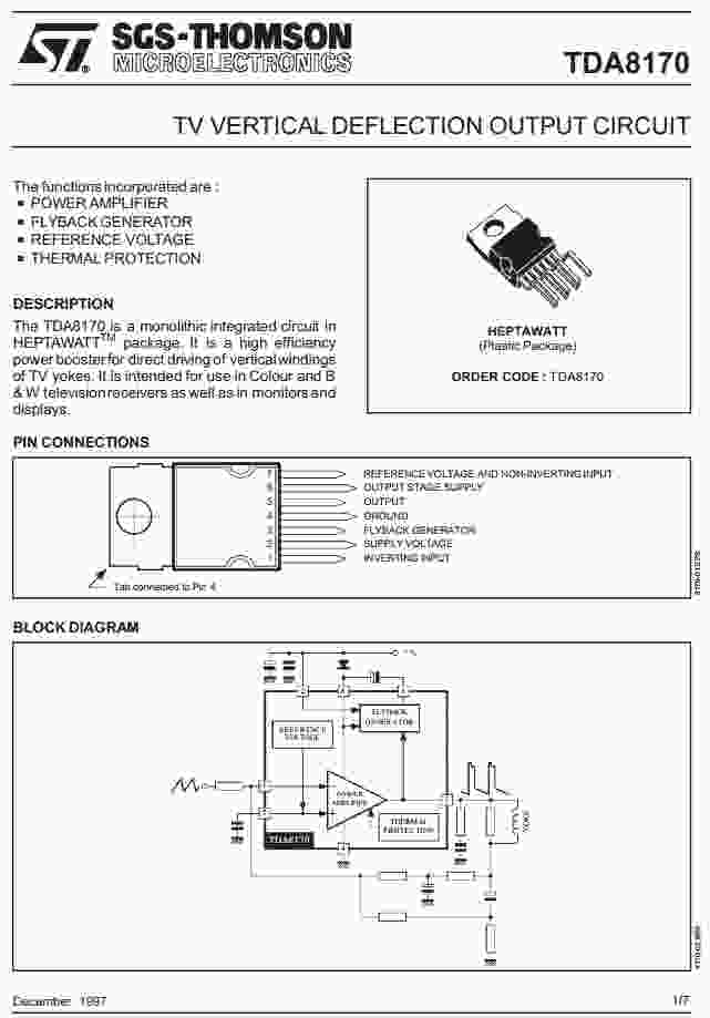 CIRCUIT INTEGRE TDA8170 TV VERTICAL DEFLECTION OUTPUT CIRCUIT