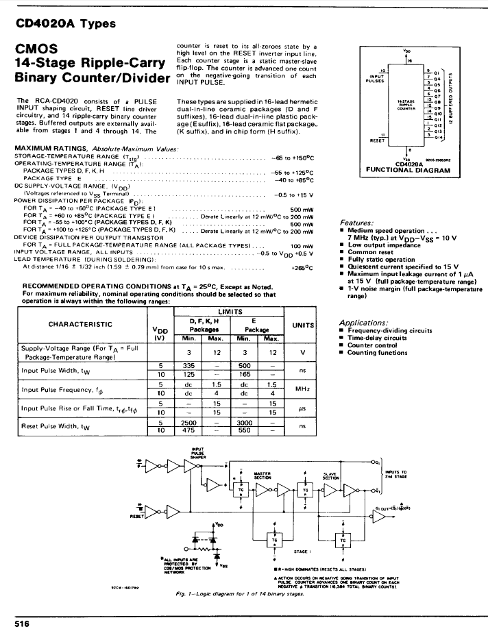 CIRCUIT INTEGRE - MC14020BCLD - CMOS 14-St Ripple-Carry Bin Counter/Divider