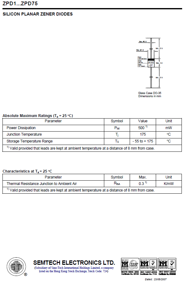 LOT DE 20 DIODES ZENER ZPD 6V8 ITT 6,8V ITT